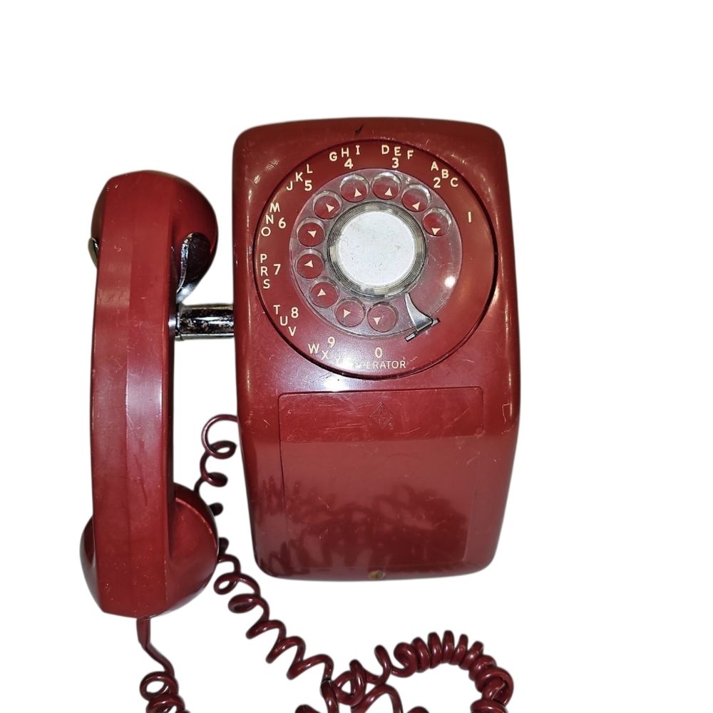 VIntage Bell System Western Electric red rotary dial wall phone. Hard To Find.